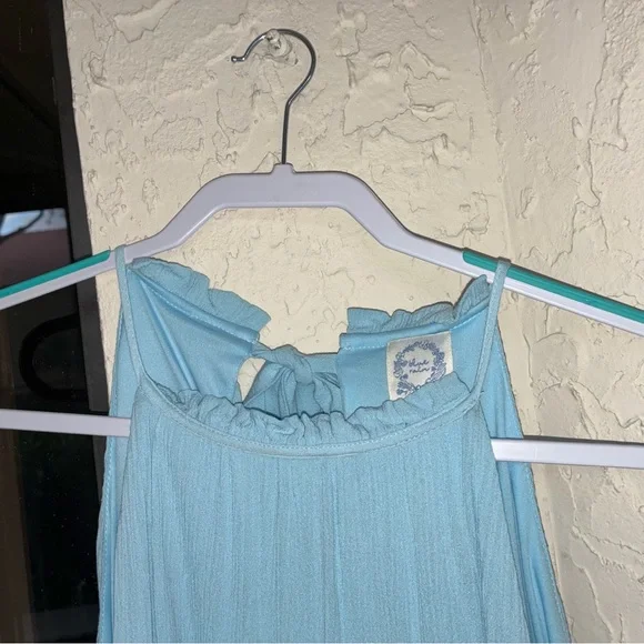 Blue Rain Sky Blue Tiered High Neck Ruffle Mini Dress - Size L - Picture 4 of 9